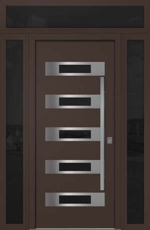 Nova Inox S5 Modern Exterior Single Door 36x80 with 2 Sidelight and Transom - Unit 62x95 1/2 - Brown - Doors and Beyond