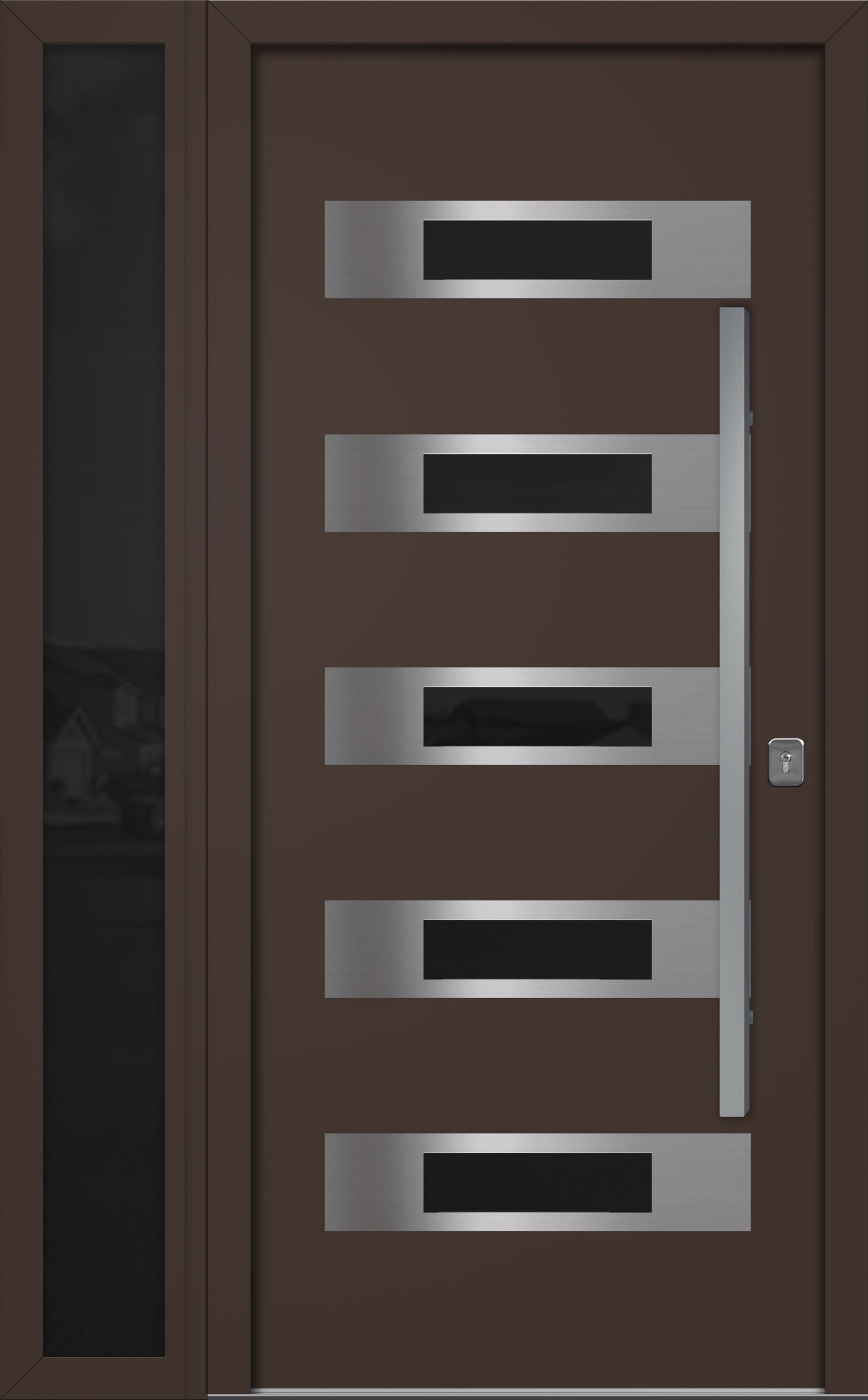 Nova Inox S5 Modern Exterior Single Door W/ (1) 12" Sidelight - Unit 50x81 3/8 - Brown - Doors and Beyond