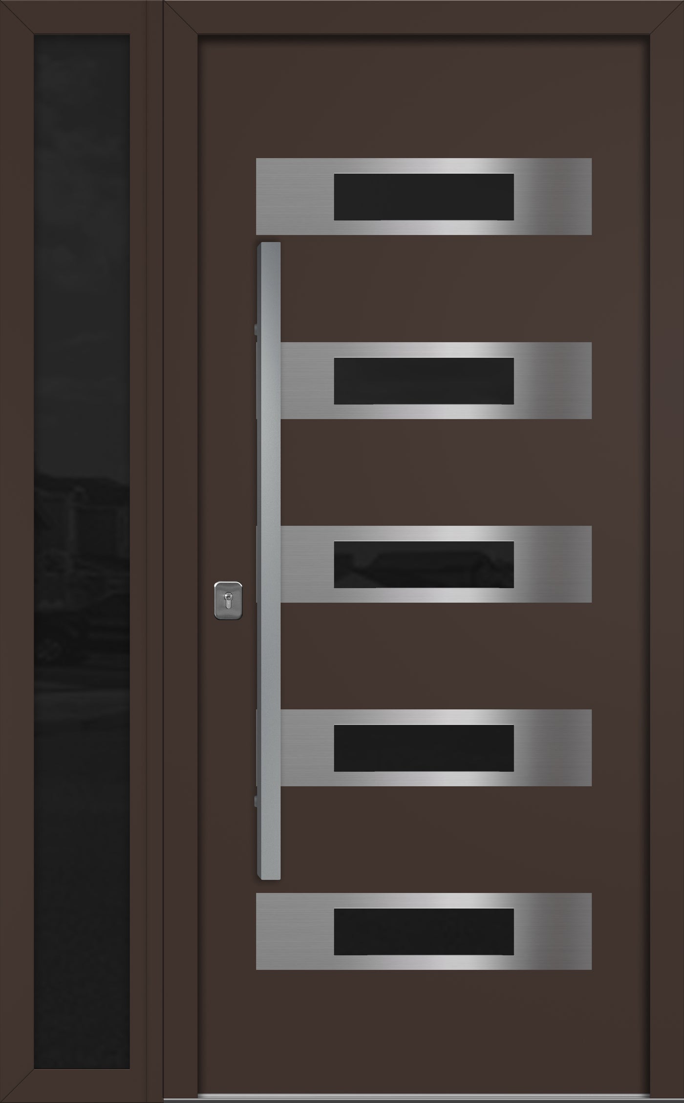 Nova Inox S5 Modern Exterior Single Door W/ (1) 12" Sidelight - Unit 50x81 3/8 - Brown - Doors and Beyond