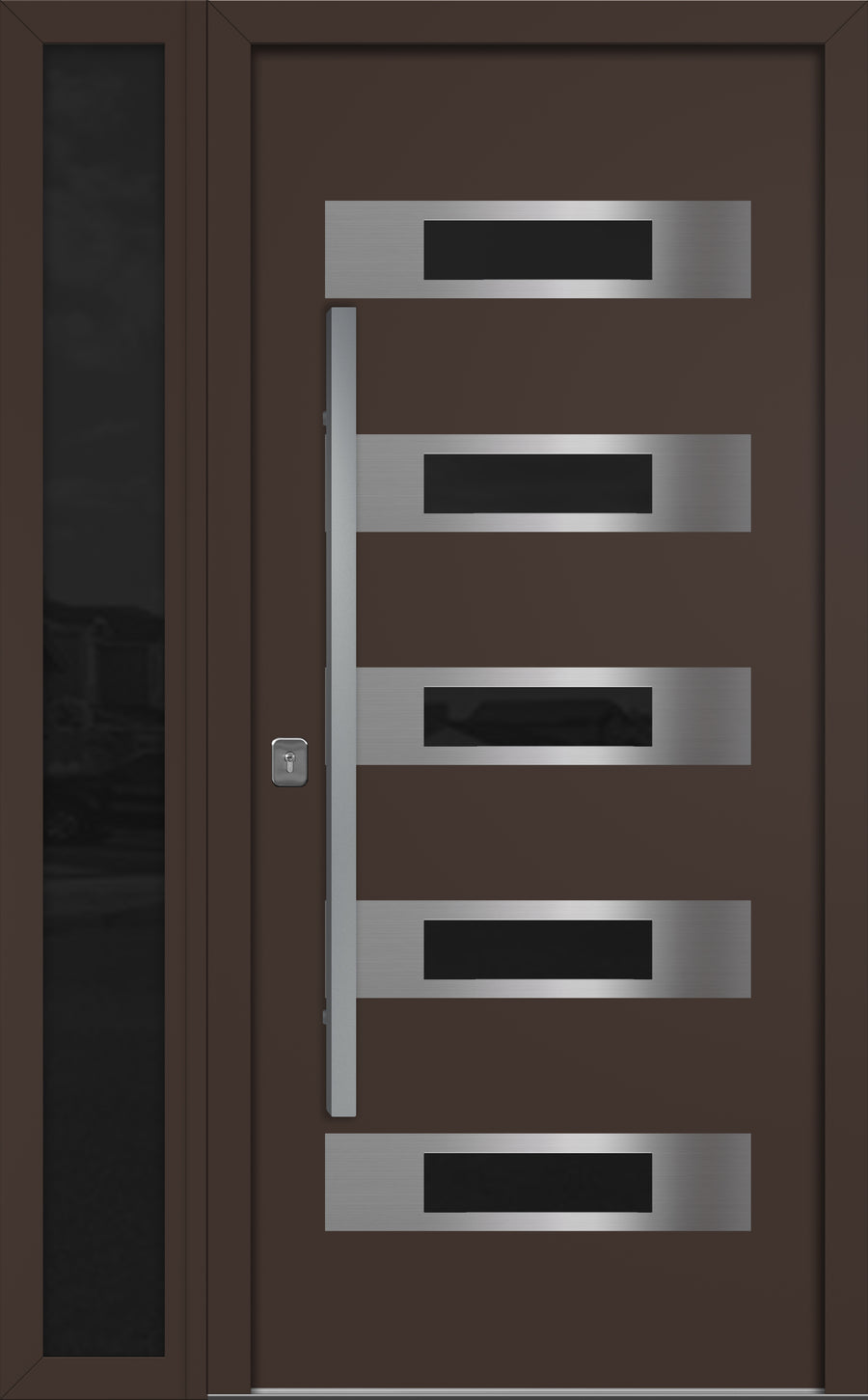 Nova Inox S5 Modern Exterior Single Door W/ (1) 12" Sidelight - Unit 50x81 3/8 - Brown - Doors and Beyond