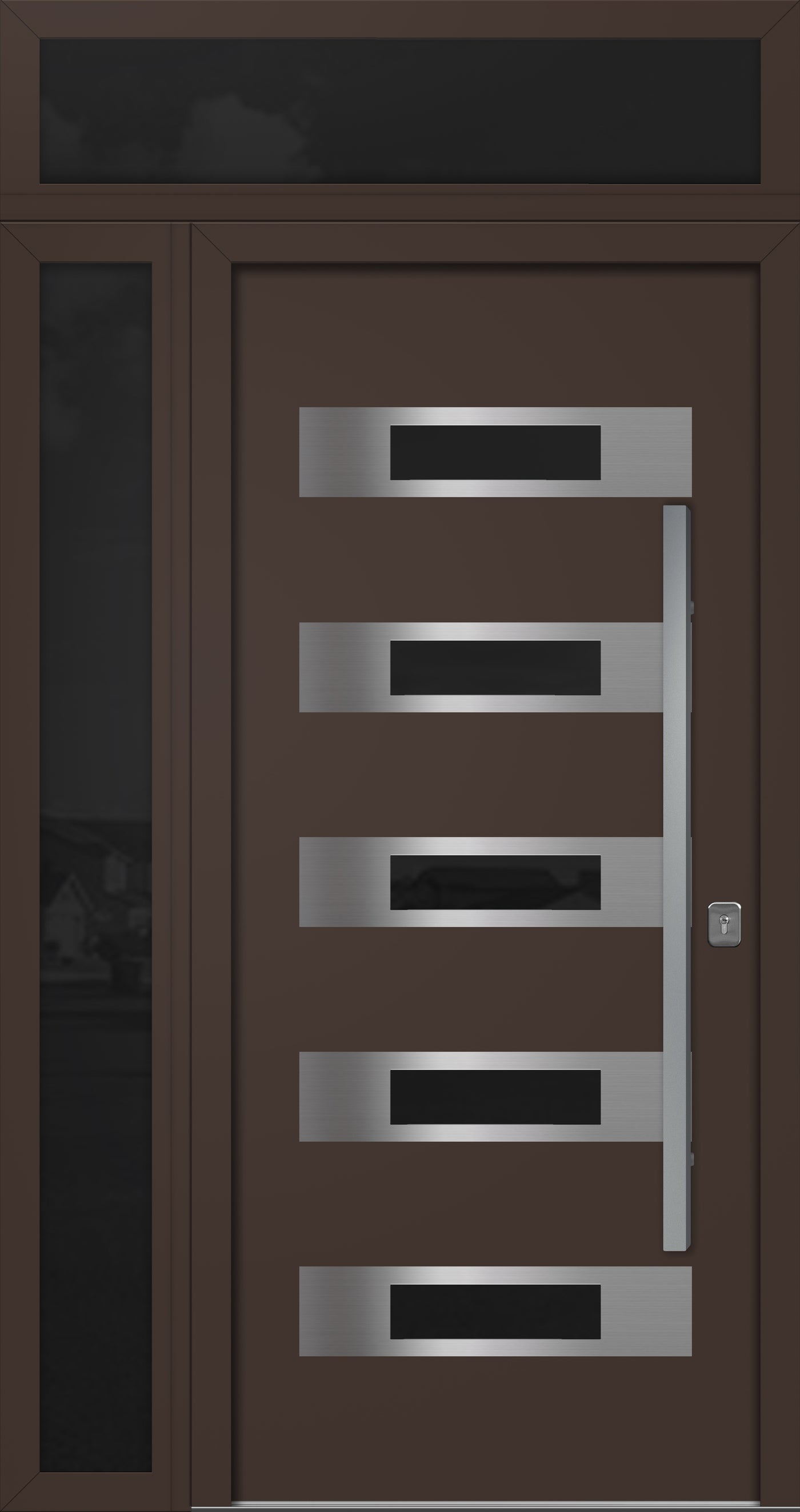 Nova Inox S5 Modern Exterior Single Door 36x80 with Sidelight and Transom - Unit 50x95 1/2 - Brown - Doors and Beyond