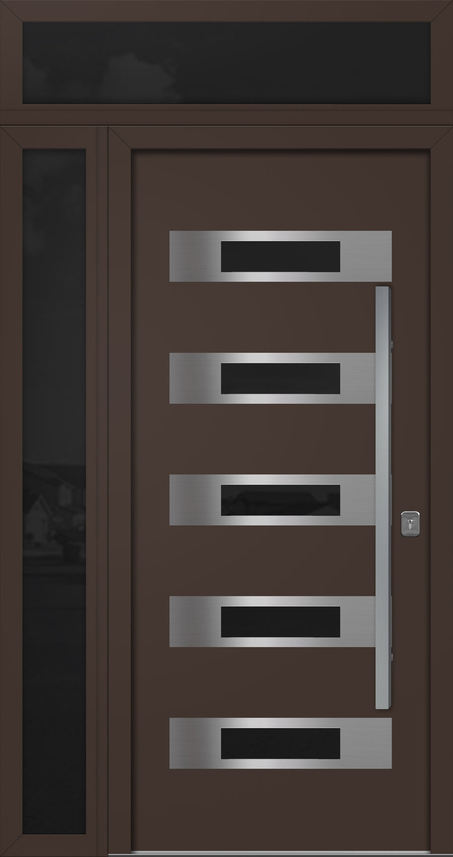 Nova Inox S5 Modern Exterior Single Door 36x80 with Sidelight and Transom - Unit 50x95 1/2 - Brown - Doors and Beyond
