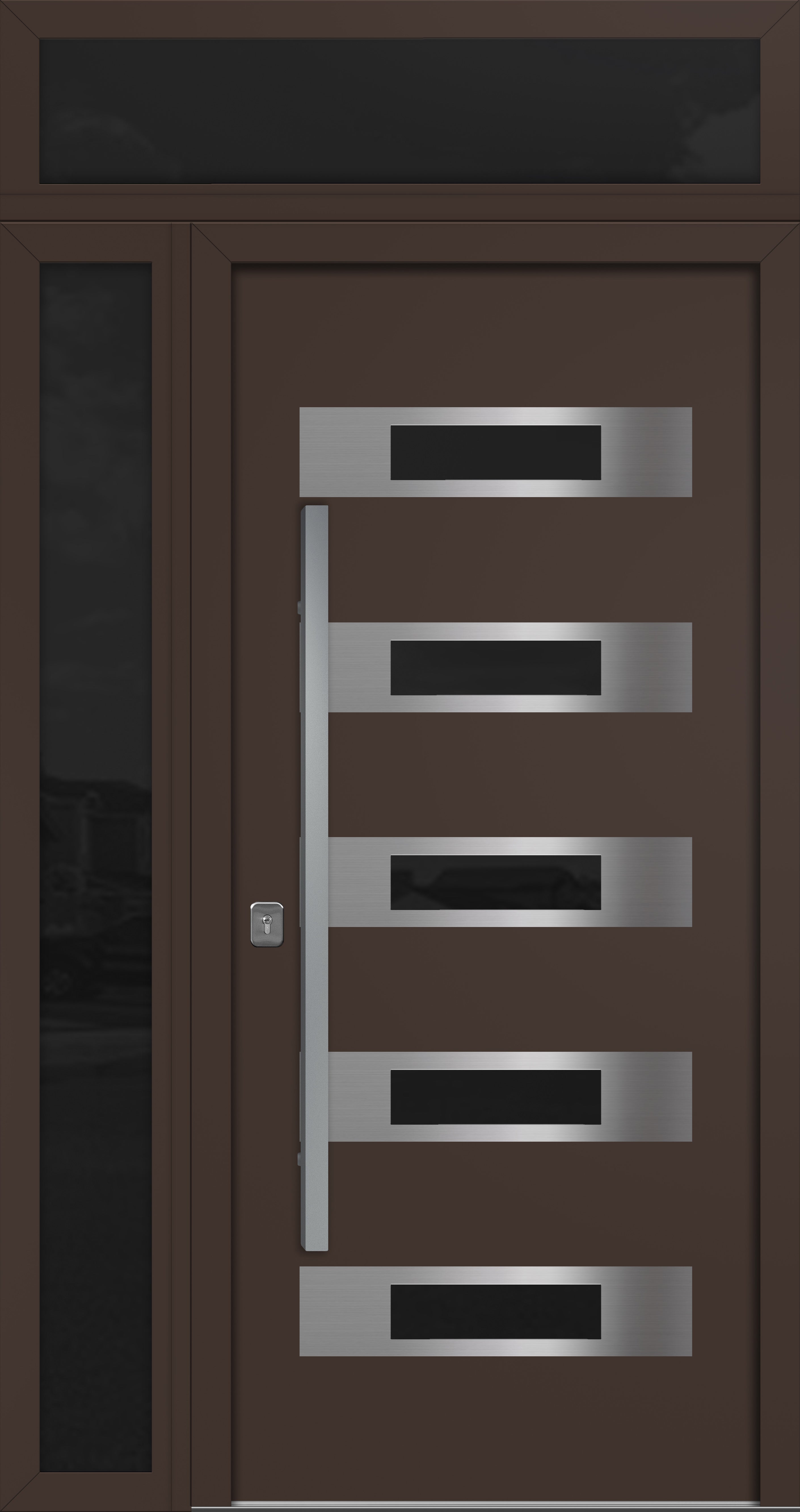 Nova Inox S5 Modern Exterior Single Door 36x80 with Sidelight and Transom - Unit 50x95 1/2 - Brown