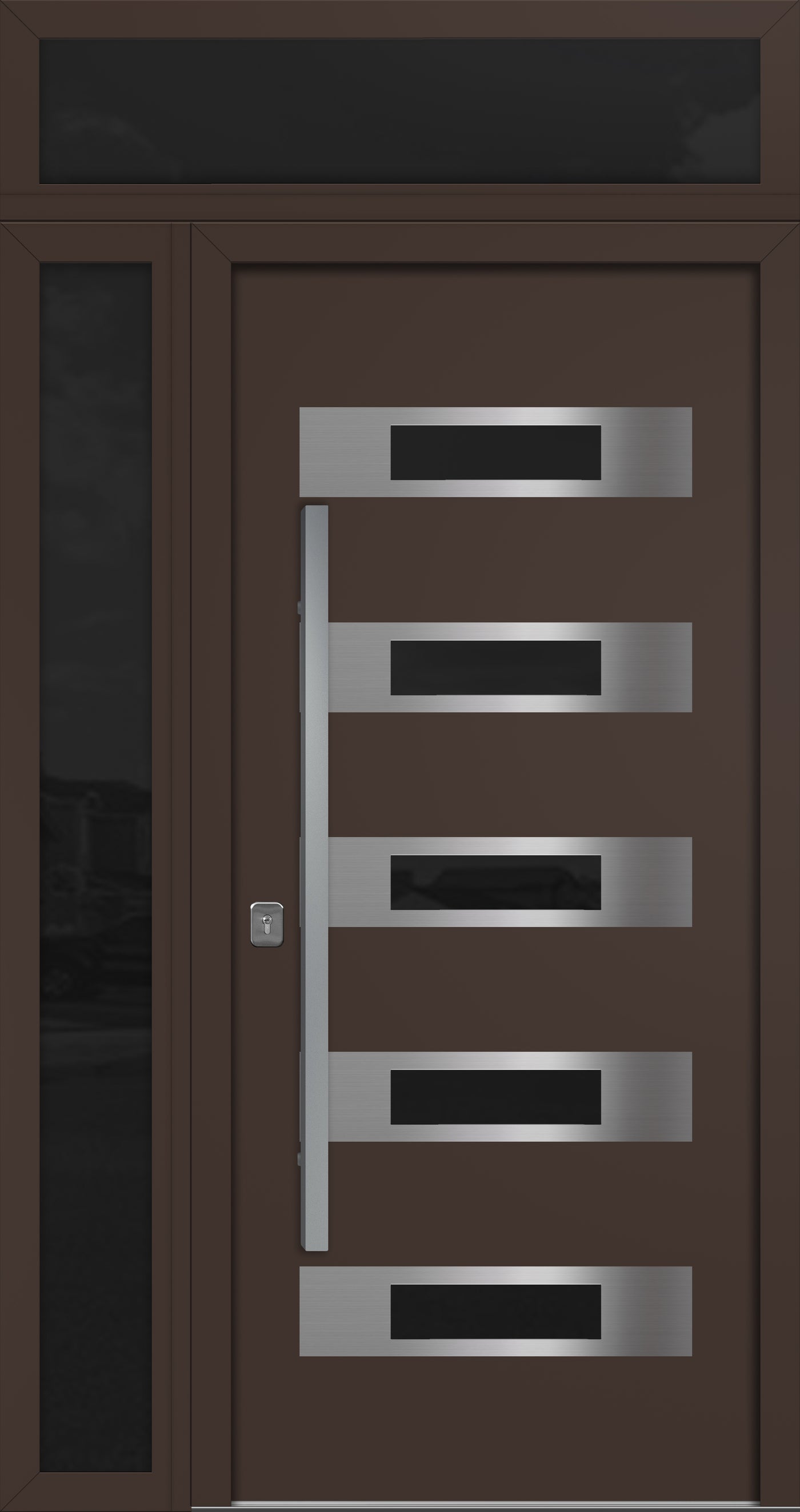 Nova Inox S5 Modern Exterior Single Door 36x80 with Sidelight and Transom - Unit 50x95 1/2 - Brown - Doors and Beyond