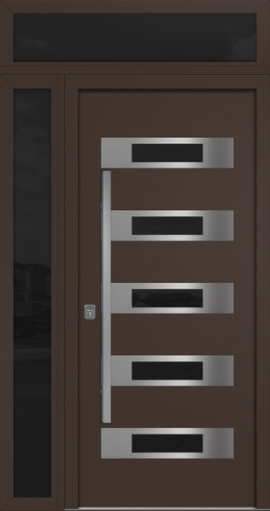 Nova Inox S5 Modern Exterior Single Door 36x80 with Sidelight and Transom - Unit 50x95 1/2 - Brown - Doors and Beyond