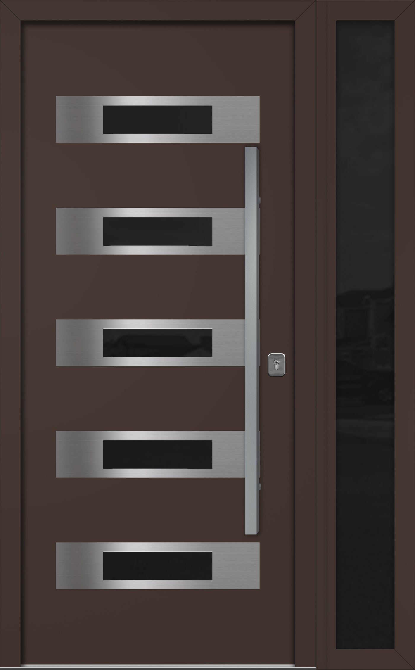 Nova Inox S5 Modern Exterior Single Door W/ (1) 12" Sidelight - Unit 50x81 3/8 - Brown - Doors and Beyond