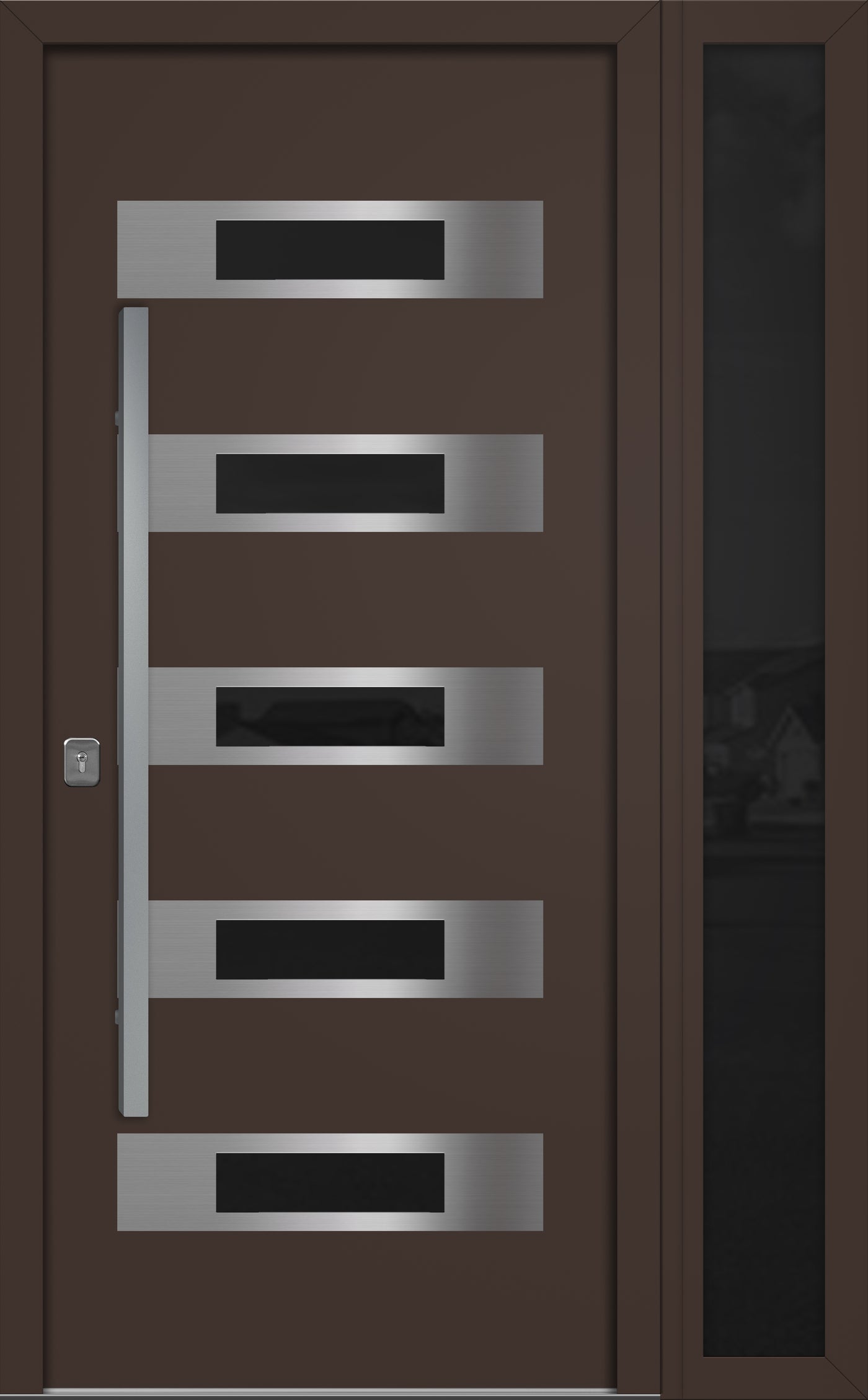 Nova Inox S5 Modern Exterior Single Door W/ (1) 12" Sidelight - Unit 50x81 3/8 - Brown - Doors and Beyond