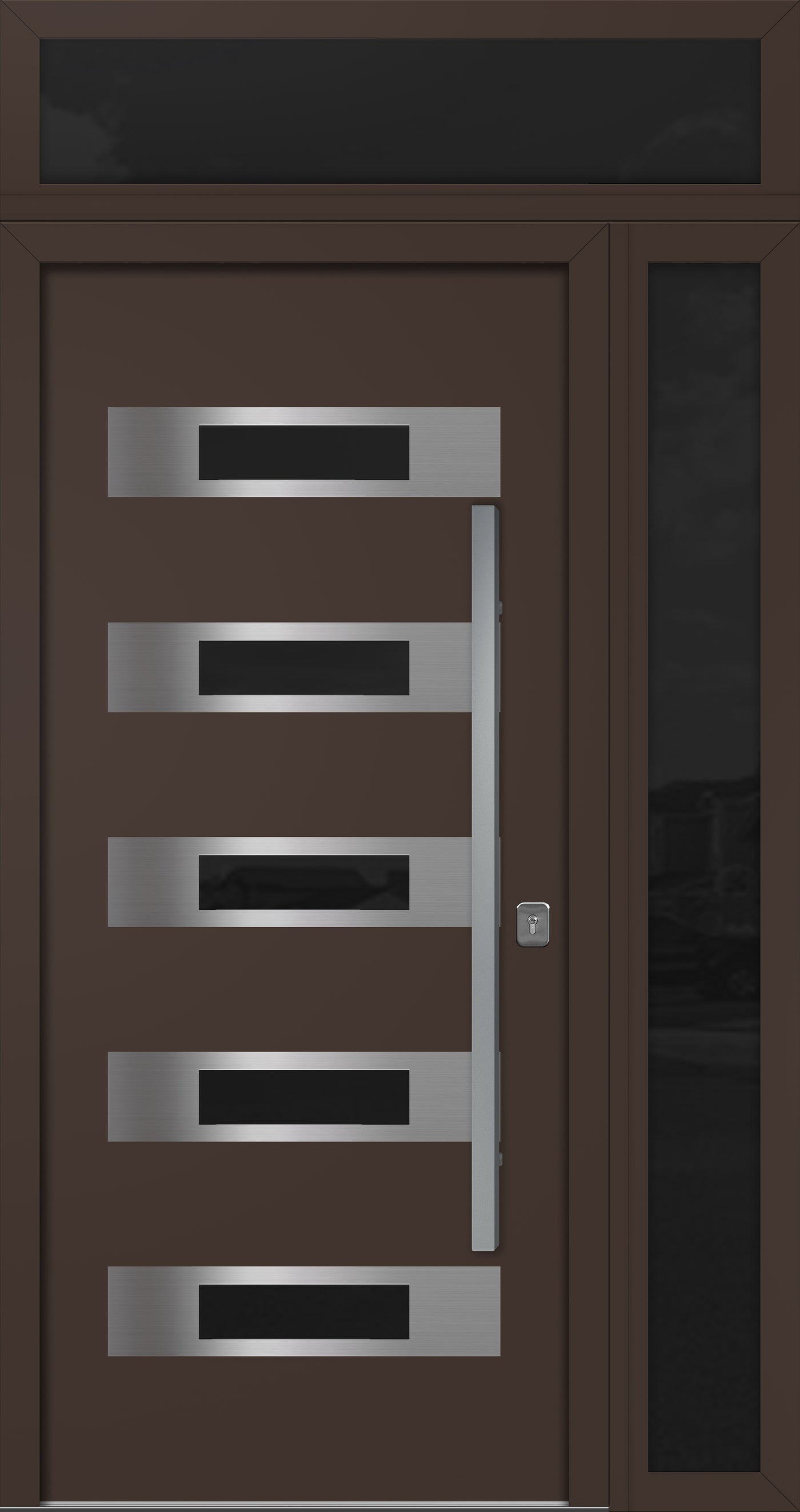 Nova Inox S5 Modern Exterior Single Door 36x80 with Sidelight and Transom - Unit 50x95 1/2 - Brown - Doors and Beyond