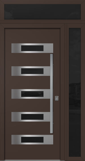 Nova Inox S5 Modern Exterior Single Door 36x80 with Sidelight and Transom - Unit 50x95 1/2 - Brown - Doors and Beyond