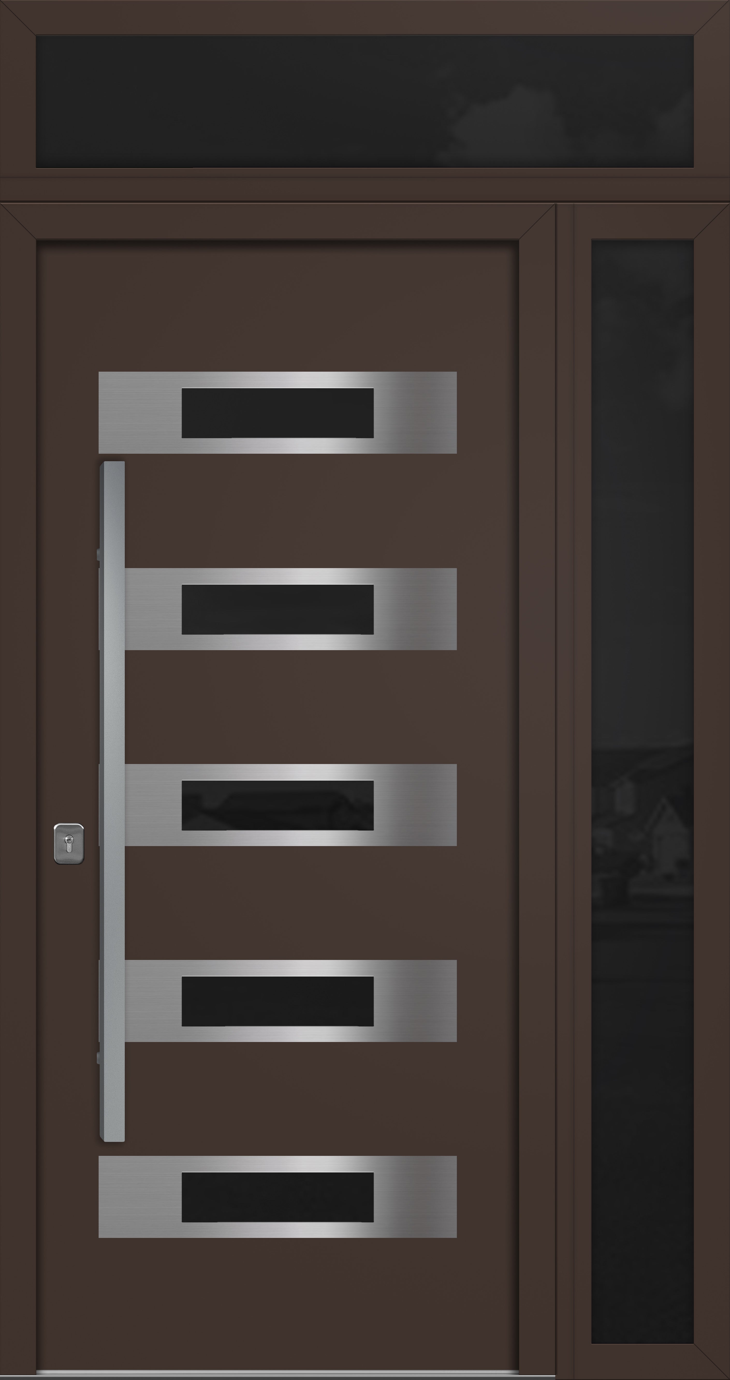 Nova Inox S5 Modern Exterior Single Door 36x80 with Sidelight and Transom - Unit 50x95 1/2 - Brown