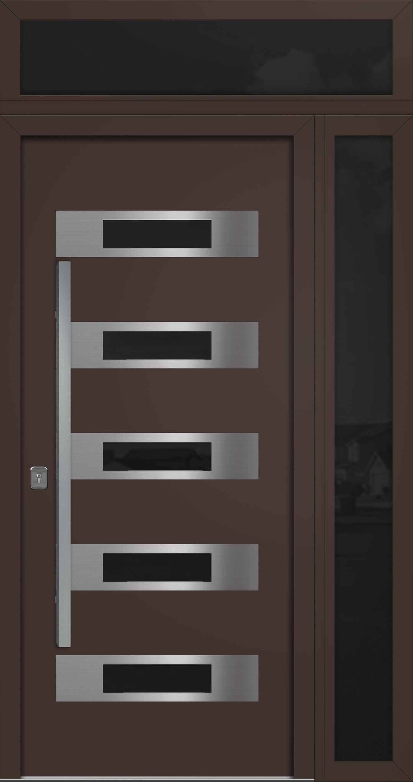 Nova Inox S5 Modern Exterior Single Door 36x80 with Sidelight and Transom - Unit 50x95 1/2 - Brown - Doors and Beyond