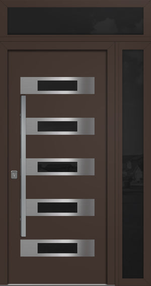 Nova Inox S5 Modern Exterior Single Door 36x80 with Sidelight and Transom - Unit 50x95 1/2 - Brown - Doors and Beyond