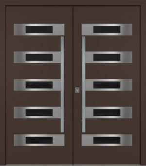 Nova Inox S5 Modern Exterior Double Door 72x80 - Unit 74x81 1/2 - Brown - Doors and Beyond