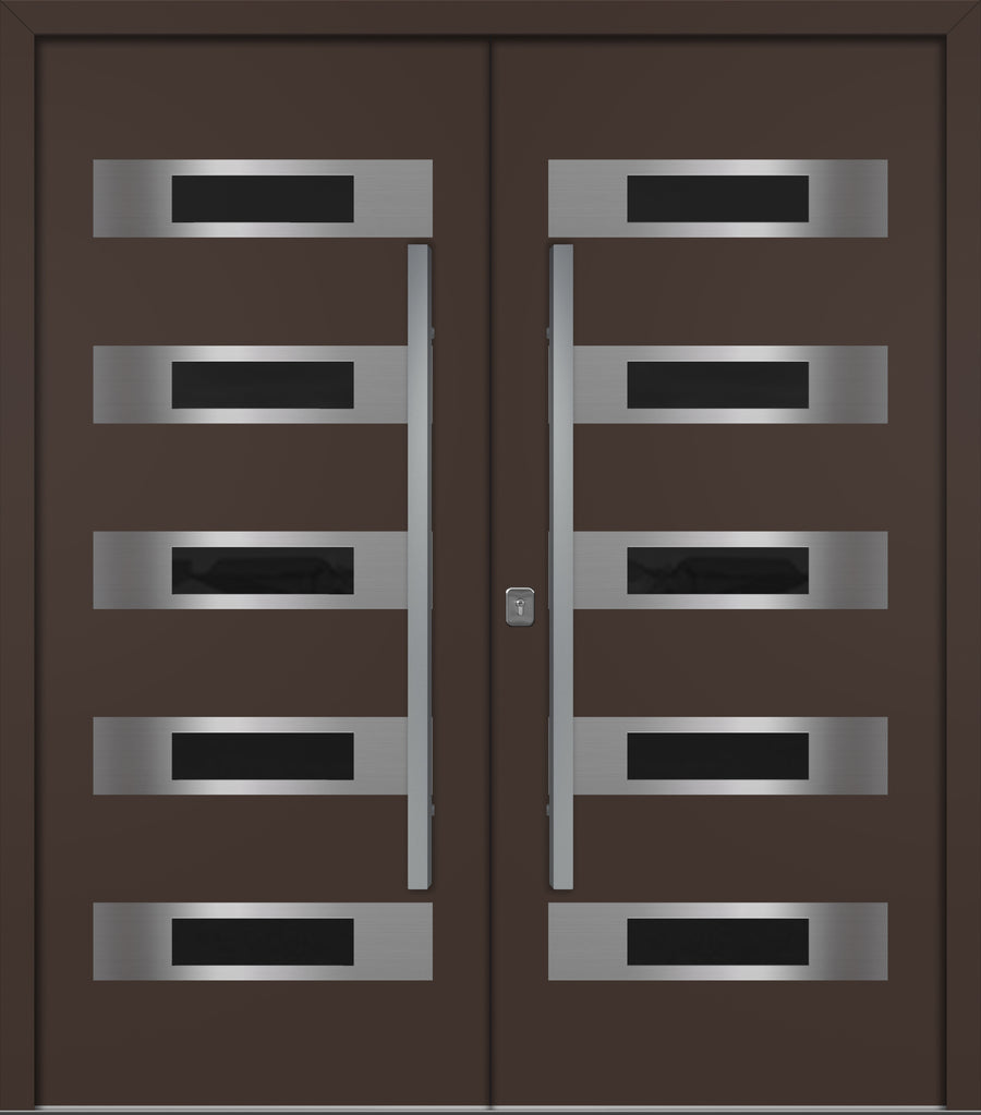 Nova Inox S5 Modern Exterior Double Door 72x80 - Unit 74x81 1/2 - Brown - Doors and Beyond