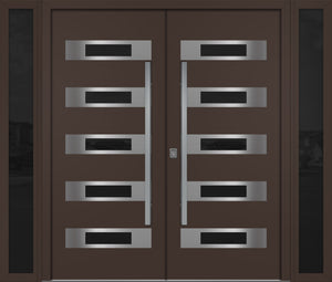 Nova Inox S5 Modern Exterior Double Door W/ (2) 12" Sidelight - Unit 98x81 3/8 - Brown - Doors and Beyond