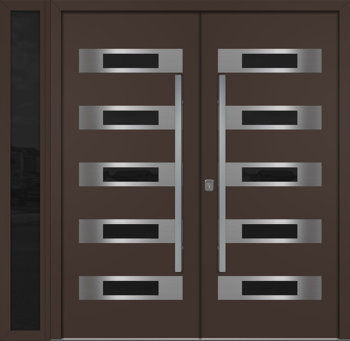 Nova Inox S5 Modern Exterior Double Door W/ (1) 12" Sidelight - Unit 86x81 3/8 - Brown - Doors and Beyond