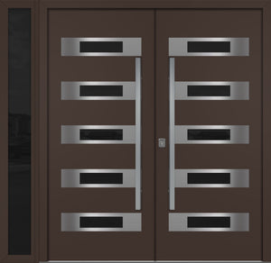 Nova Inox S5 Modern Exterior Double Door W/ (1) 12" Sidelight - Unit 86x81 3/8 - Brown - Doors and Beyond