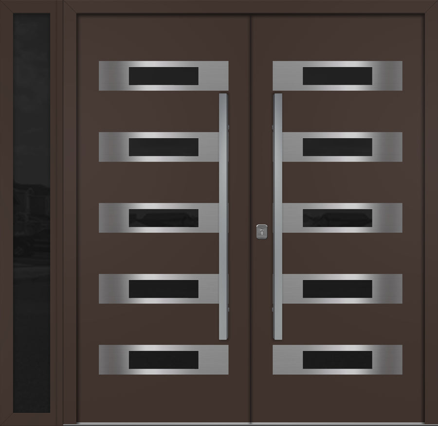 Nova Inox S5 Modern Exterior Double Door W/ (1) 12" Sidelight - Unit 86x81 3/8 - Brown - Doors and Beyond
