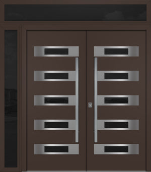 Nova Inox S5 Modern Exterior Double Door 72x80 W/ (1) 12" Sidelight and Transom - Unit 86x95 3/8 - Brown - Doors and Beyond