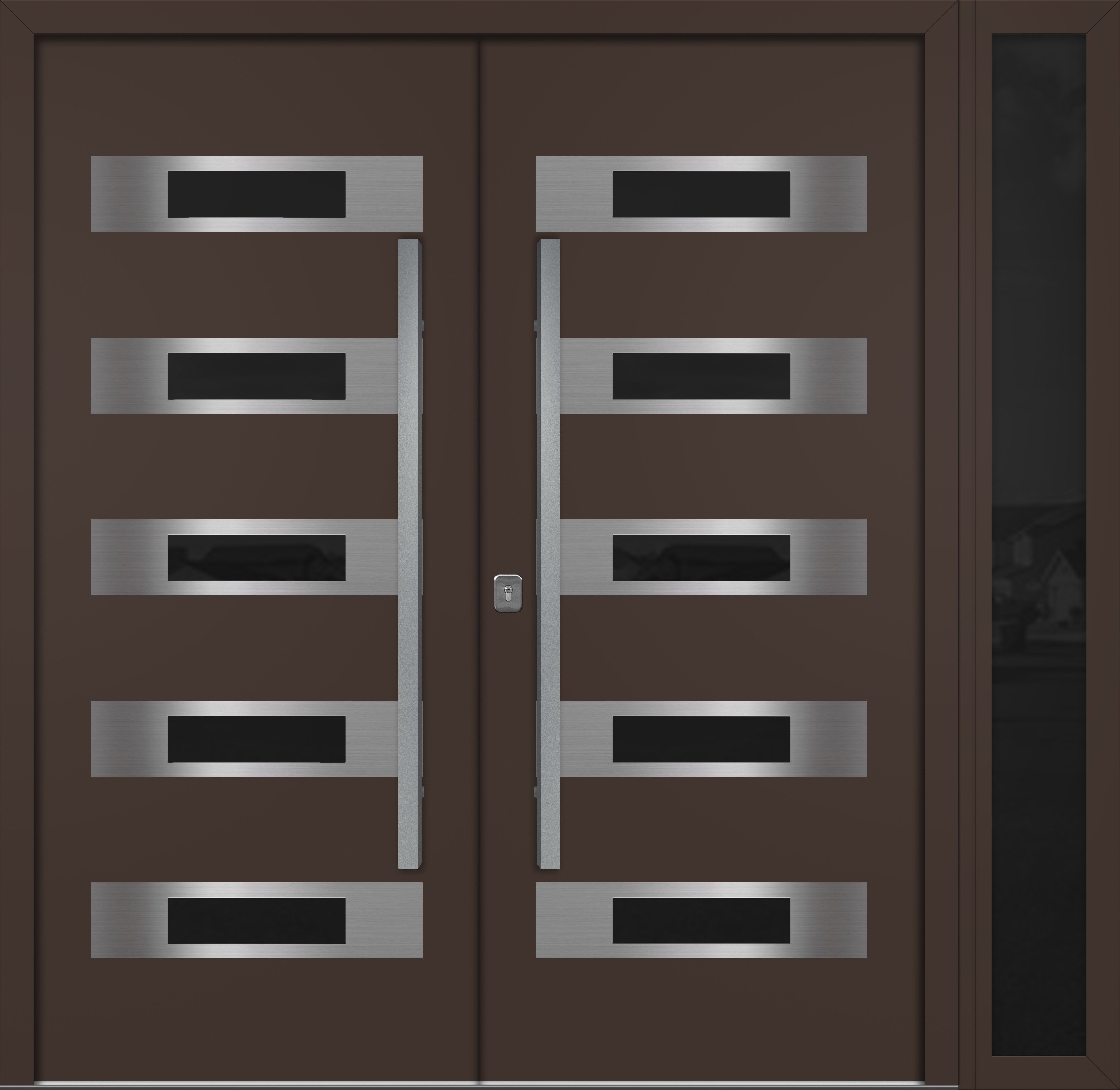 Nova Inox S5 Modern Exterior Double Door W/ (1) 12" Sidelight - Unit 86x81 3/8 - Brown
