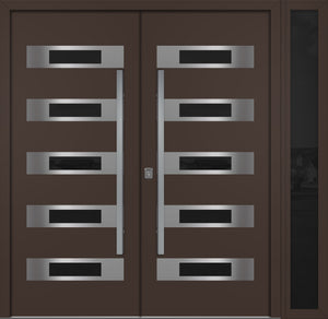 Nova Inox S5 Modern Exterior Double Door W/ (1) 12" Sidelight - Unit 86x81 3/8 - Brown - Doors and Beyond