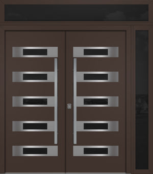 Nova Inox S5 Modern Exterior Double Door 72x80 W/ (1) 12" Sidelight and Transom - Unit 86x95 3/8 - Brown - Doors and Beyond