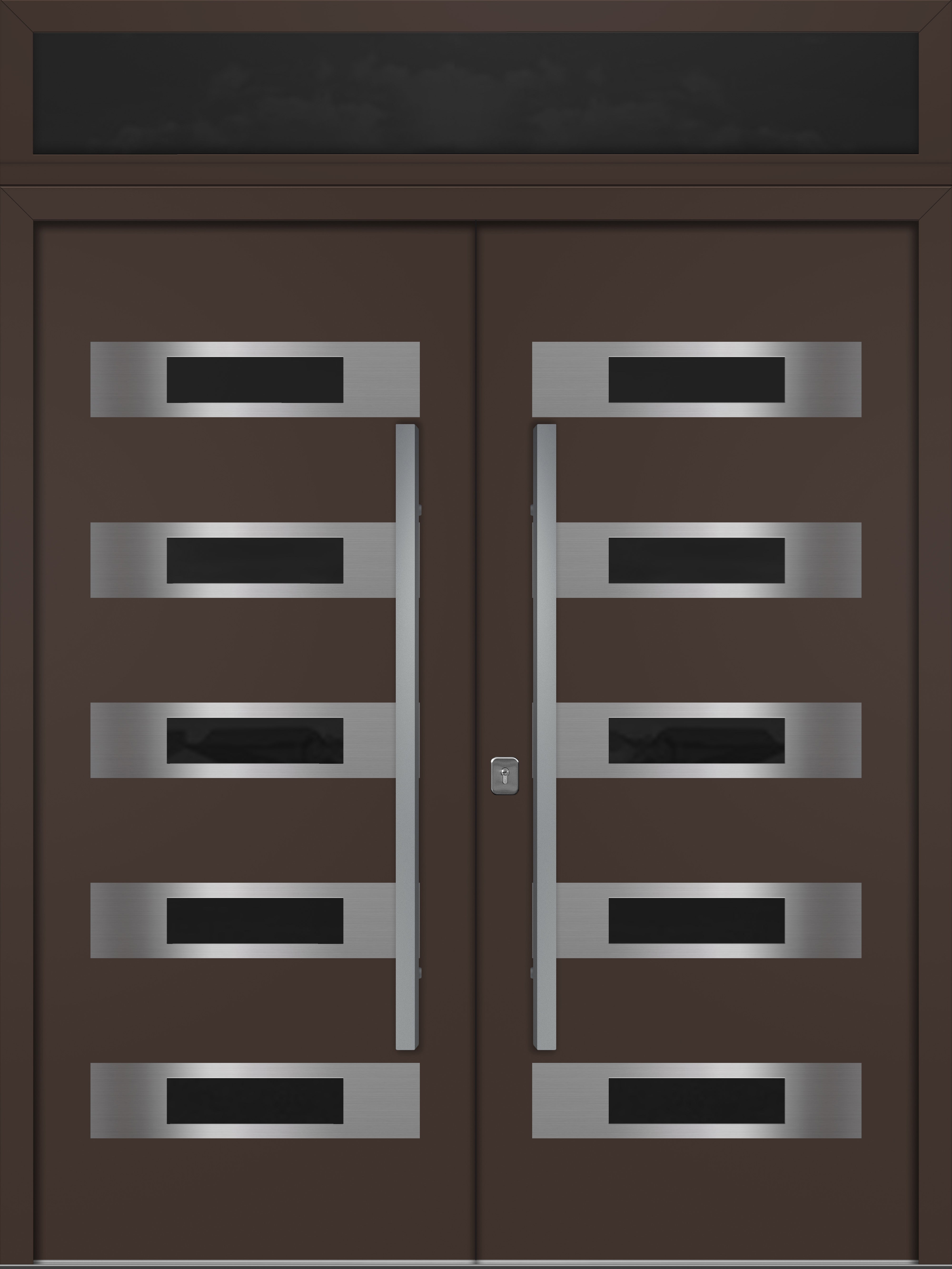 Nova Inox S5 Modern Exterior Double Door 72x80 with Transom - Unit 74x95 1/2 - Brown