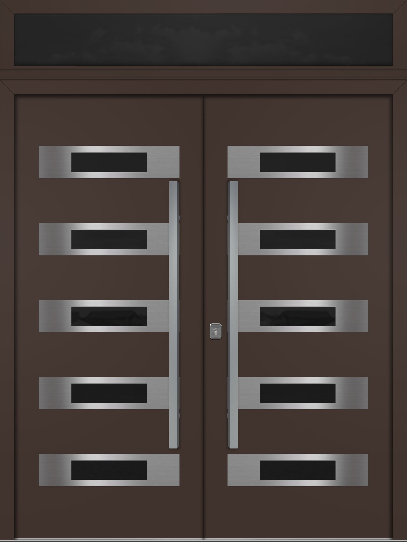 Nova Inox S5 Modern Exterior Double Door 72x80 with Transom - Unit 74x95 1/2 - Brown - Doors and Beyond
