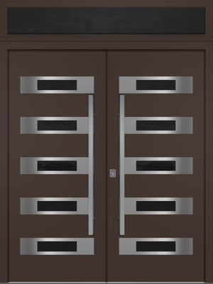 Nova Inox S5 Modern Exterior Double Door 72x80 with Transom - Unit 74x95 1/2 - Brown - Doors and Beyond