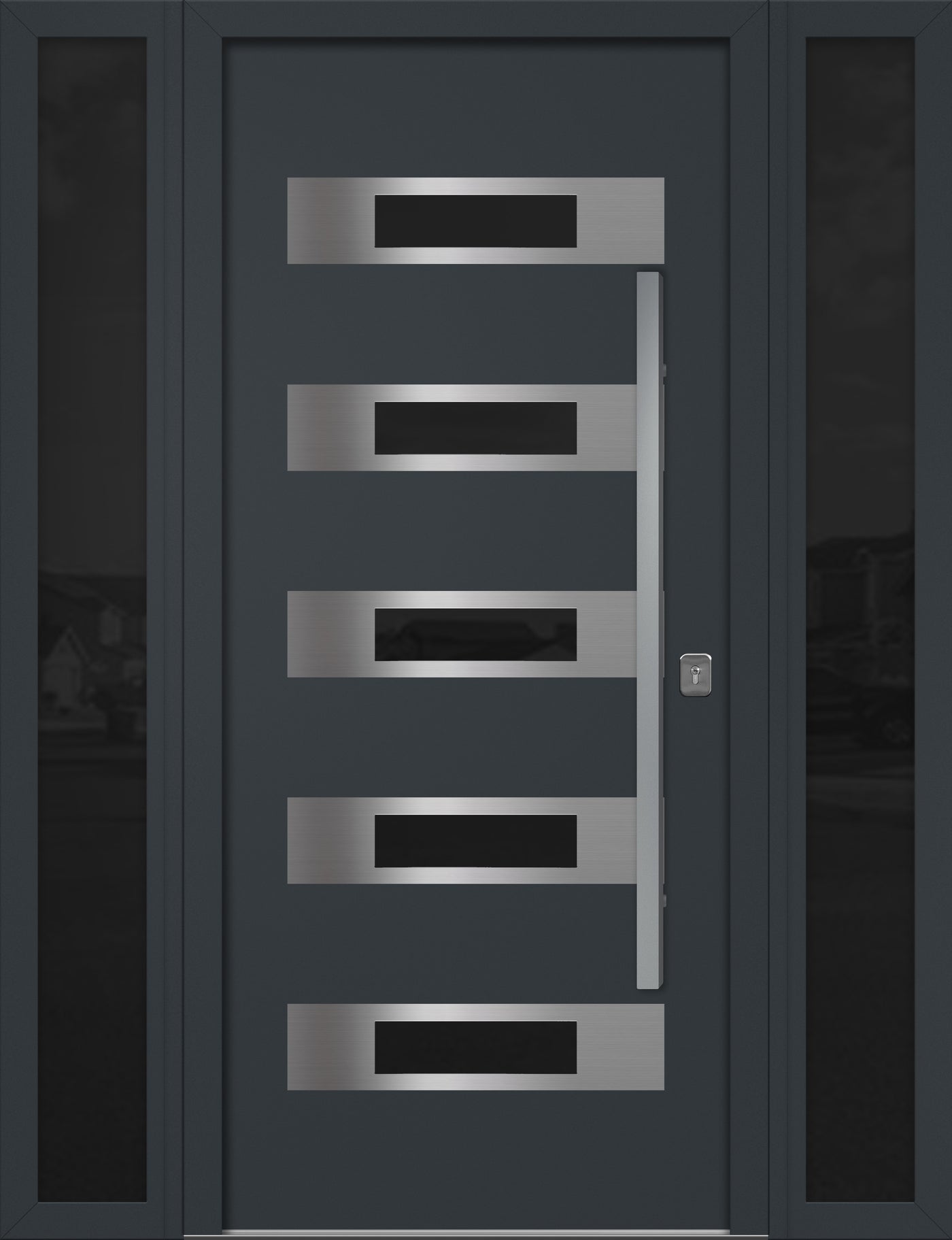 Nova Inox S5 Modern Exterior Single Door W/ (2) 12" Sidelight - Unit 62x81 3/8 - Gray - Doors and Beyond