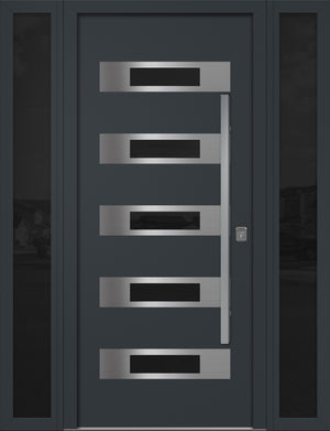 Nova Inox S5 Modern Exterior Single Door W/ (2) 12" Sidelight - Unit 62x81 3/8 - Gray - Doors and Beyond
