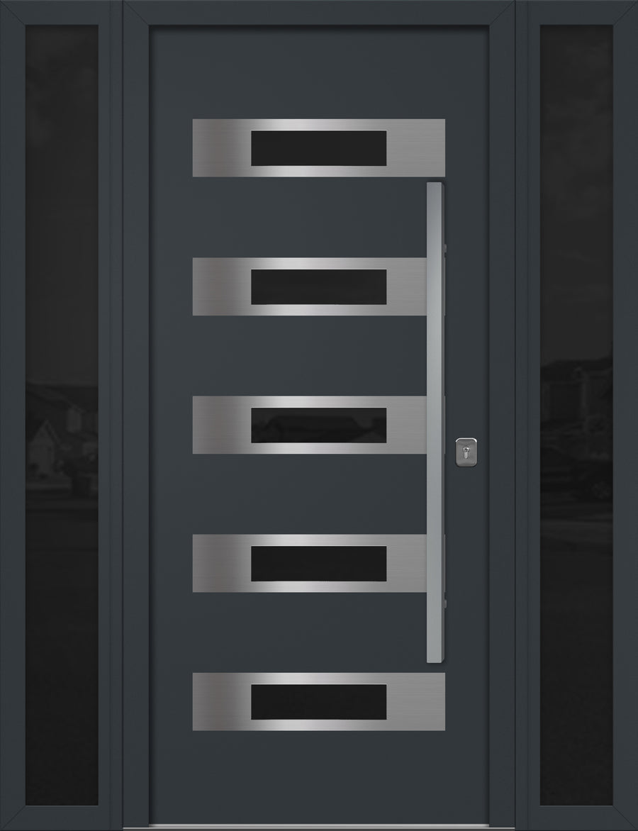 Nova Inox S5 Modern Exterior Single Door W/ (2) 12" Sidelight - Unit 62x81 3/8 - Gray - Doors and Beyond