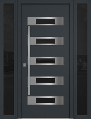Nova Inox S5 Modern Exterior Single Door W/ (2) 12" Sidelight - Unit 62x81 3/8 - Gray - Doors and Beyond