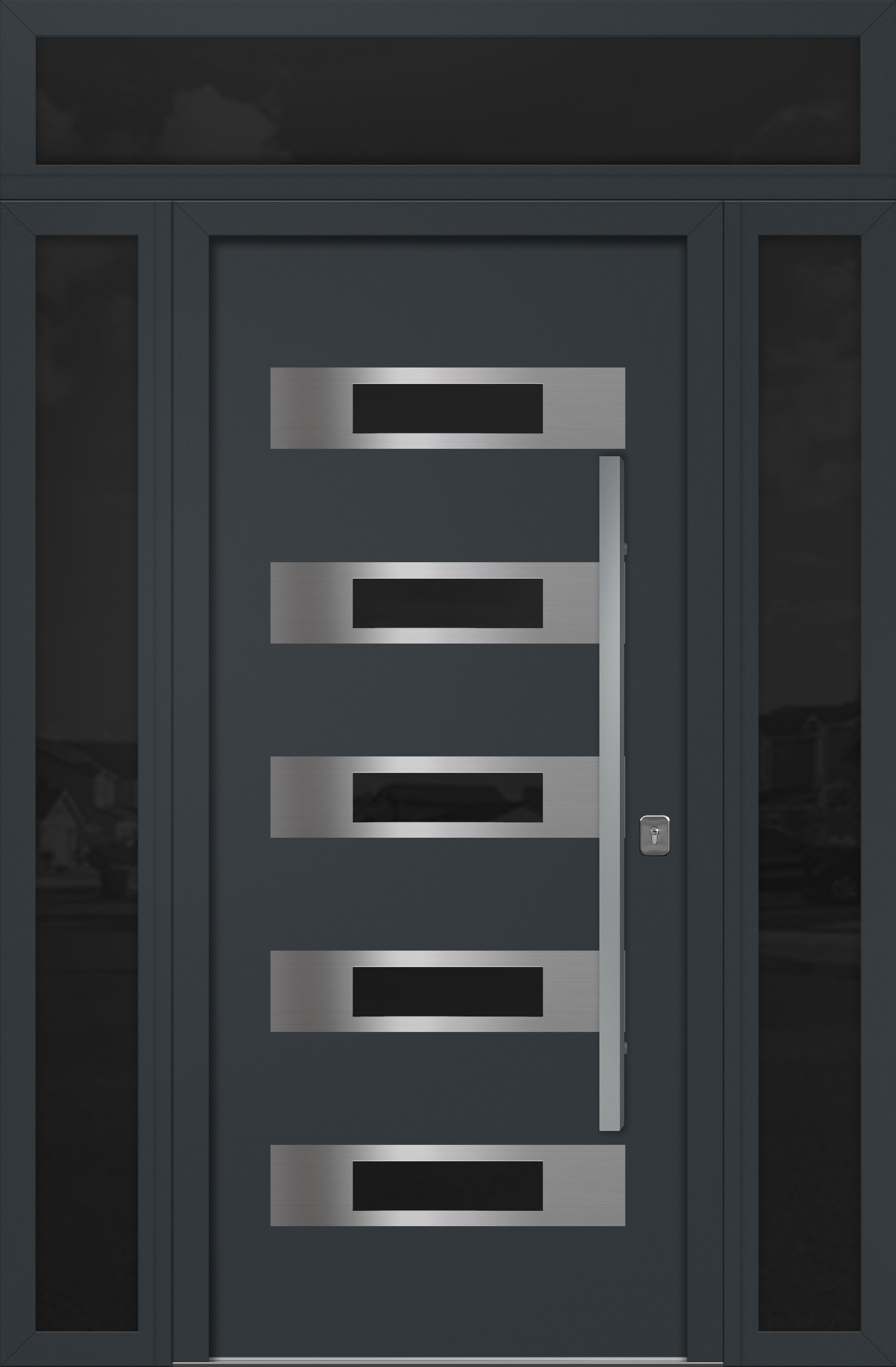 Nova Inox S5 Modern Exterior Single Door 36x80 with 2 Sidelight and Transom - Unit 62x95 1/2 - Gray