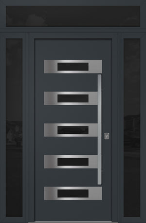 Nova Inox S5 Modern Exterior Single Door 36x80 with 2 Sidelight and Transom - Unit 62x95 1/2 - Gray - Doors and Beyond