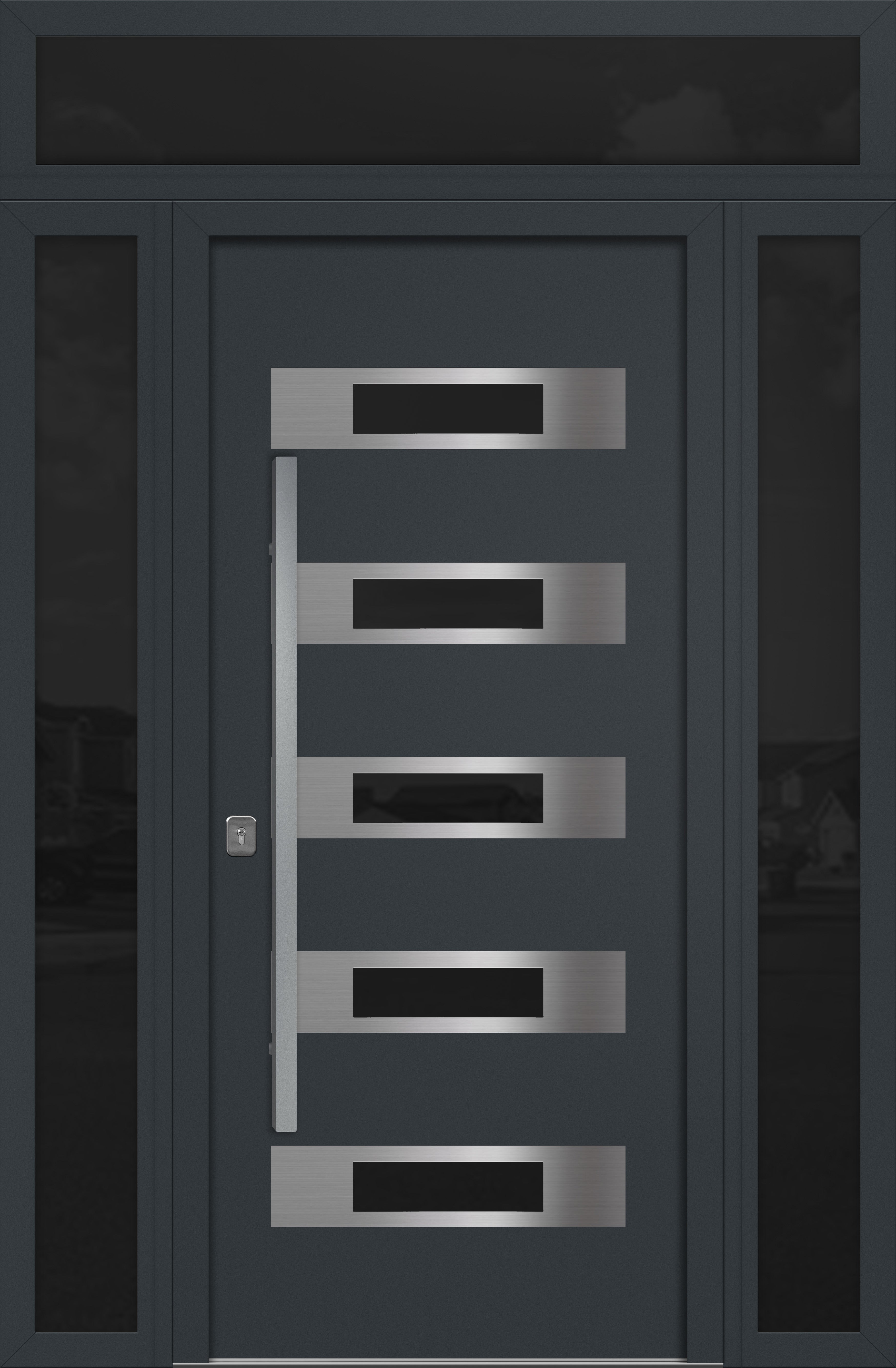 Nova Inox S5 Modern Exterior Single Door 36x80 with 2 Sidelight and Transom - Unit 62x95 1/2 - Gray