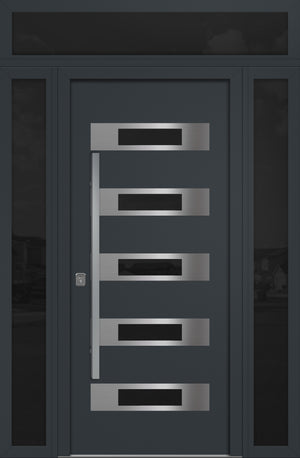 Nova Inox S5 Modern Exterior Single Door 36x80 with 2 Sidelight and Transom - Unit 62x95 1/2 - Gray - Doors and Beyond