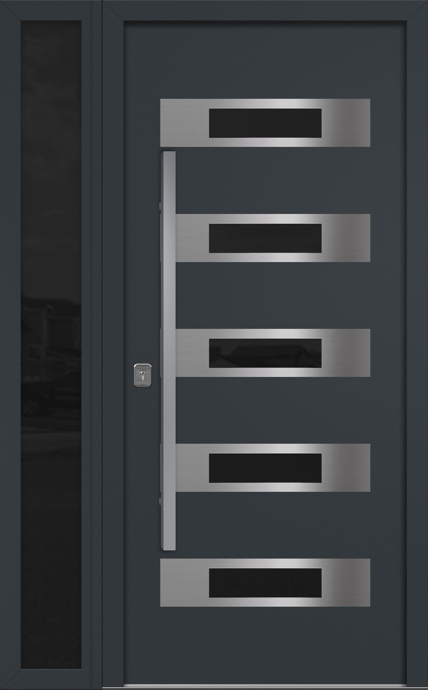 Nova Inox S5 Modern Exterior Single Door W/ (1) 12" Sidelight - Unit 50x81 3/8 - Gray - Doors and Beyond