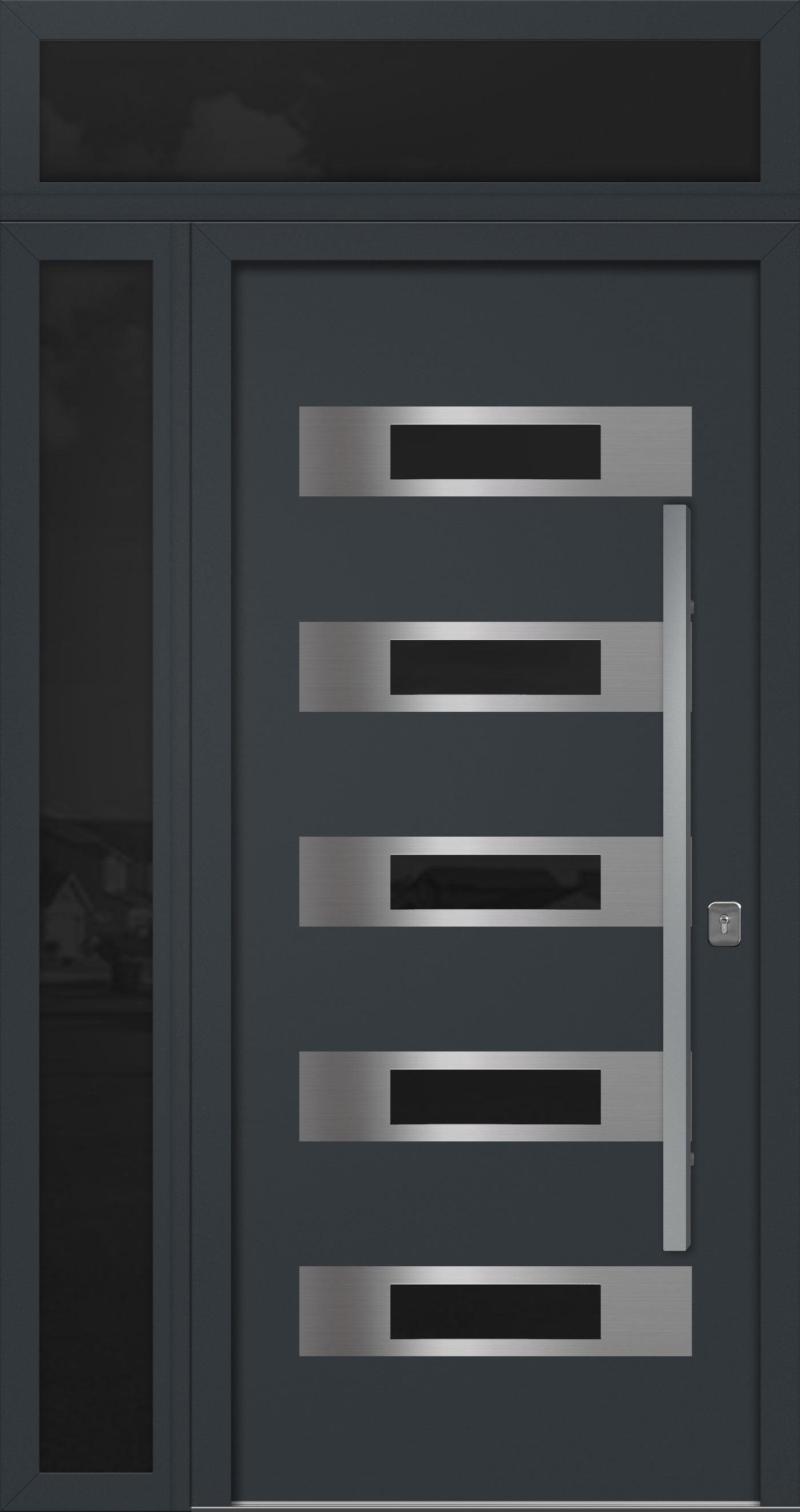 Nova Inox S5 Modern Exterior Single Door 36x80 with Sidelight and Transom - Unit 50x95 1/2 - Gray - Doors and Beyond