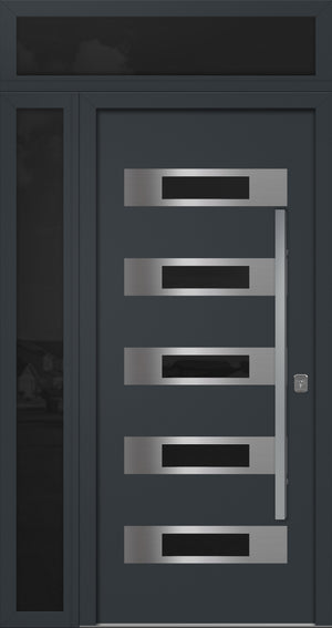 Nova Inox S5 Modern Exterior Single Door 36x80 with Sidelight and Transom - Unit 50x95 1/2 - Gray - Doors and Beyond