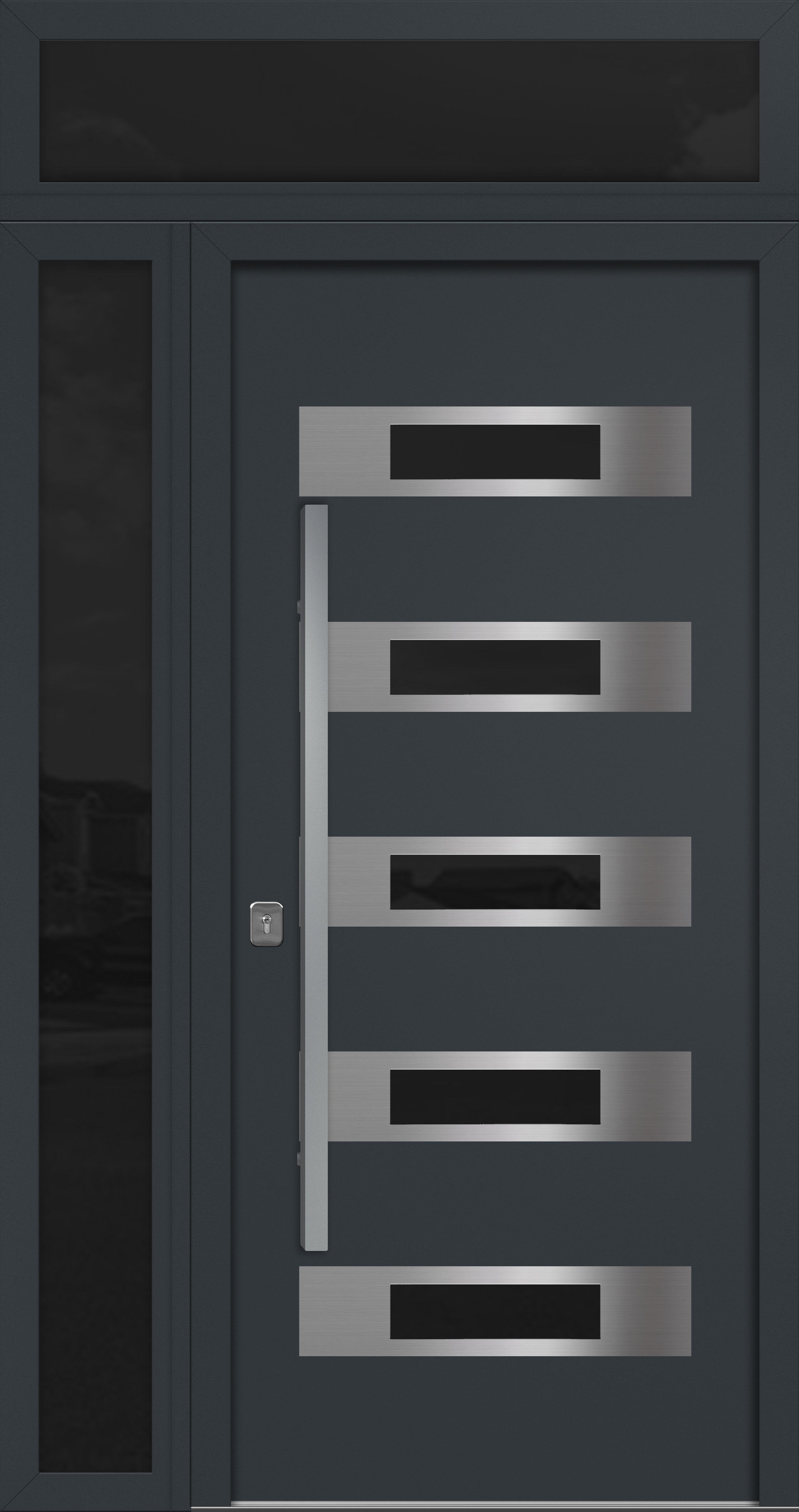 Nova Inox S5 Modern Exterior Single Door 36x80 with Sidelight and Transom - Unit 50x95 1/2 - Gray
