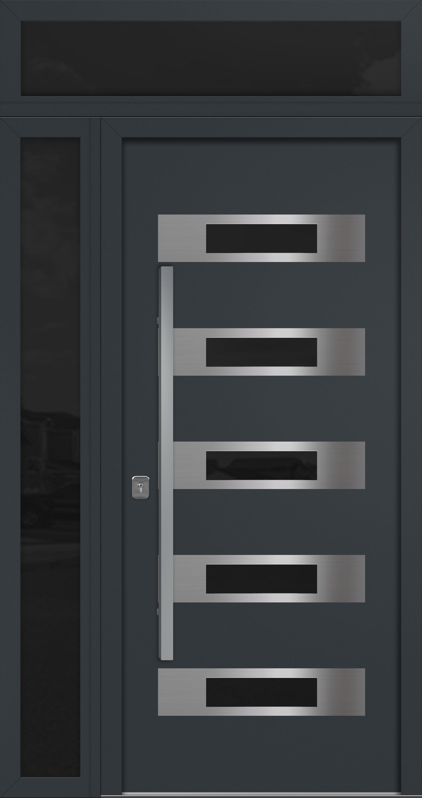 Nova Inox S5 Modern Exterior Single Door 36x80 with Sidelight and Transom - Unit 50x95 1/2 - Gray - Doors and Beyond