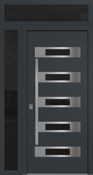 Nova Inox S5 Modern Exterior Single Door 36x80 with Sidelight and Transom - Unit 50x95 1/2 - Gray - Doors and Beyond