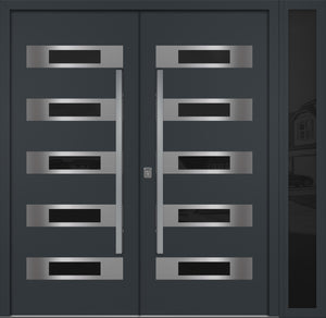 Nova Inox S5 Modern Exterior Double Door W/ (1) 12" Sidelight - Unit 86x81 3/8 - Gray - Doors and Beyond