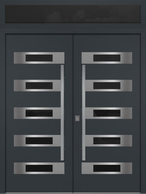 Nova Inox S5 Modern Exterior Double Door 72x80 with Transom - Unit 74x95 1/2 - Gray - Doors and Beyond
