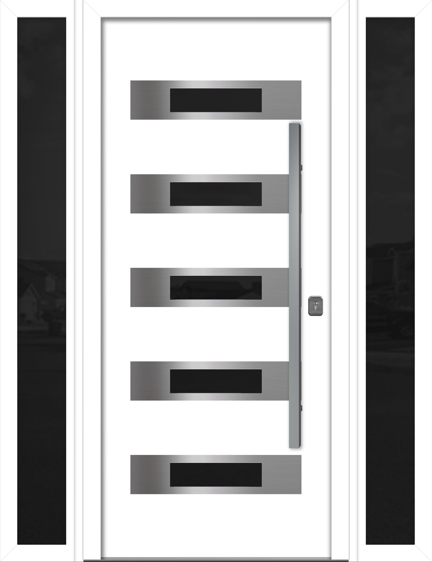 Nova Inox S5 Modern Exterior Single Door W/ (2) 12" Sidelight - Unit 62x81 3/8 - White - Doors and Beyond