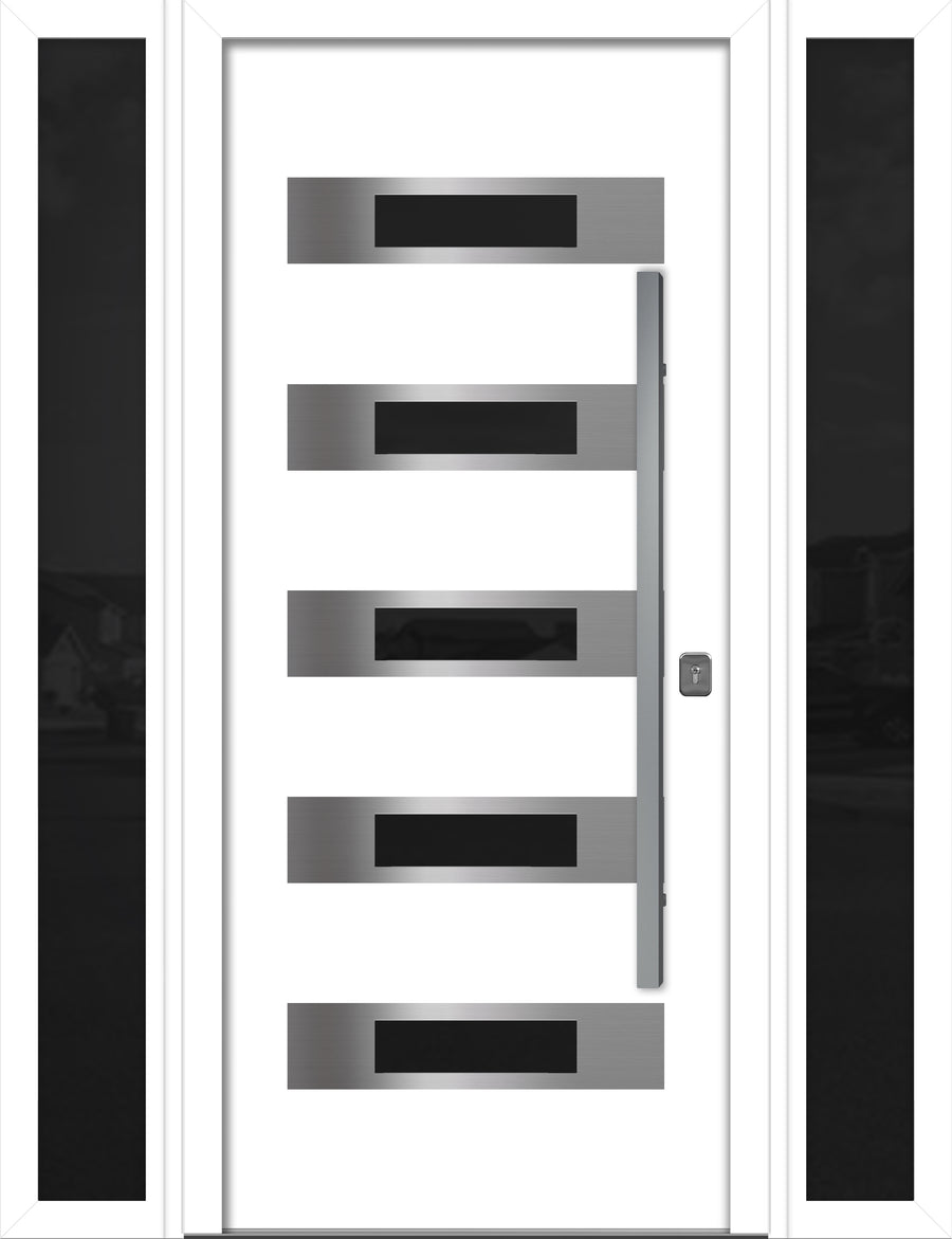 Nova Inox S5 Modern Exterior Single Door W/ (2) 12" Sidelight - Unit 62x81 3/8 - White - Doors and Beyond