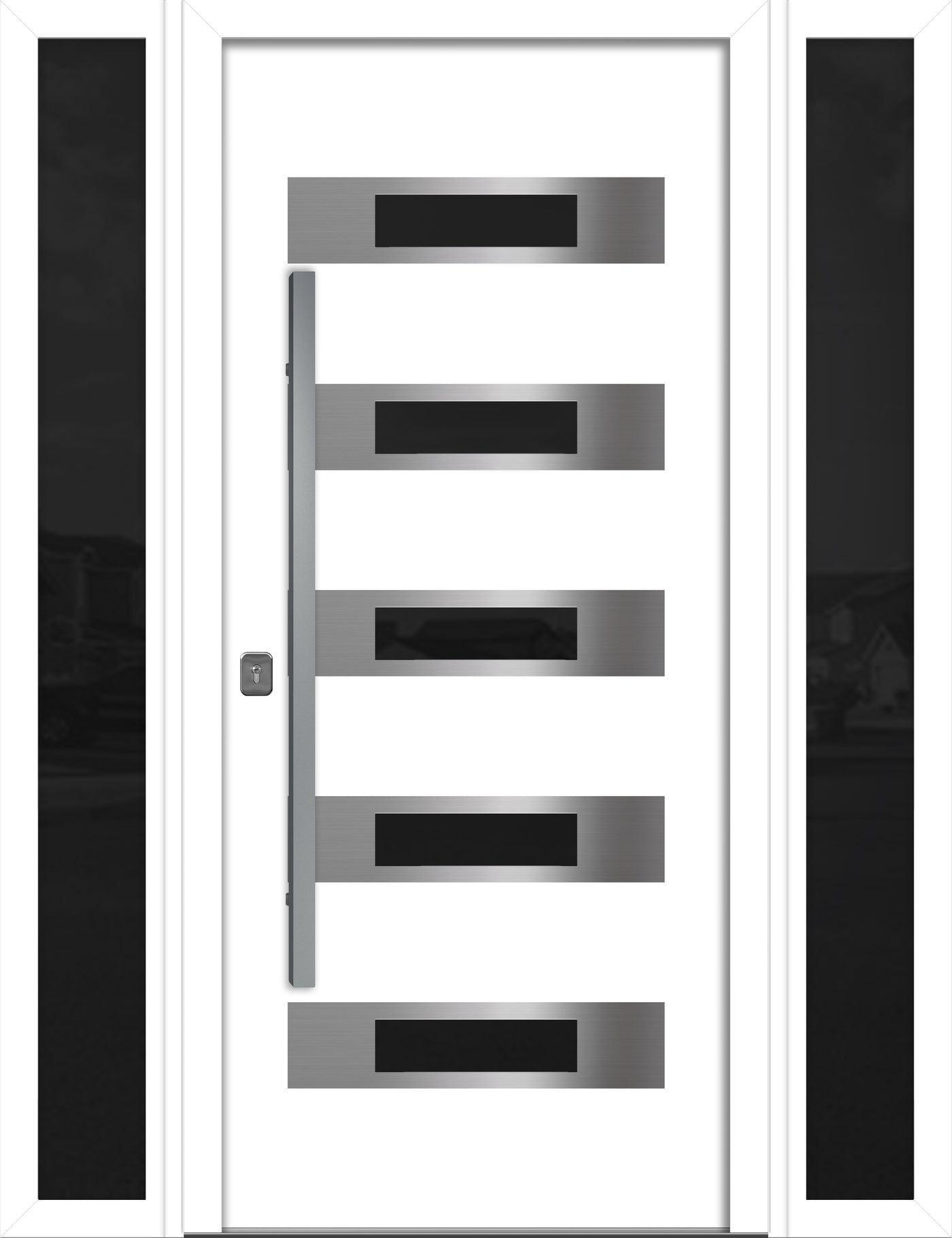 Nova Inox S5 Modern Exterior Single Door W/ (2) 12" Sidelight - Unit 62x81 3/8 - White - Doors and Beyond