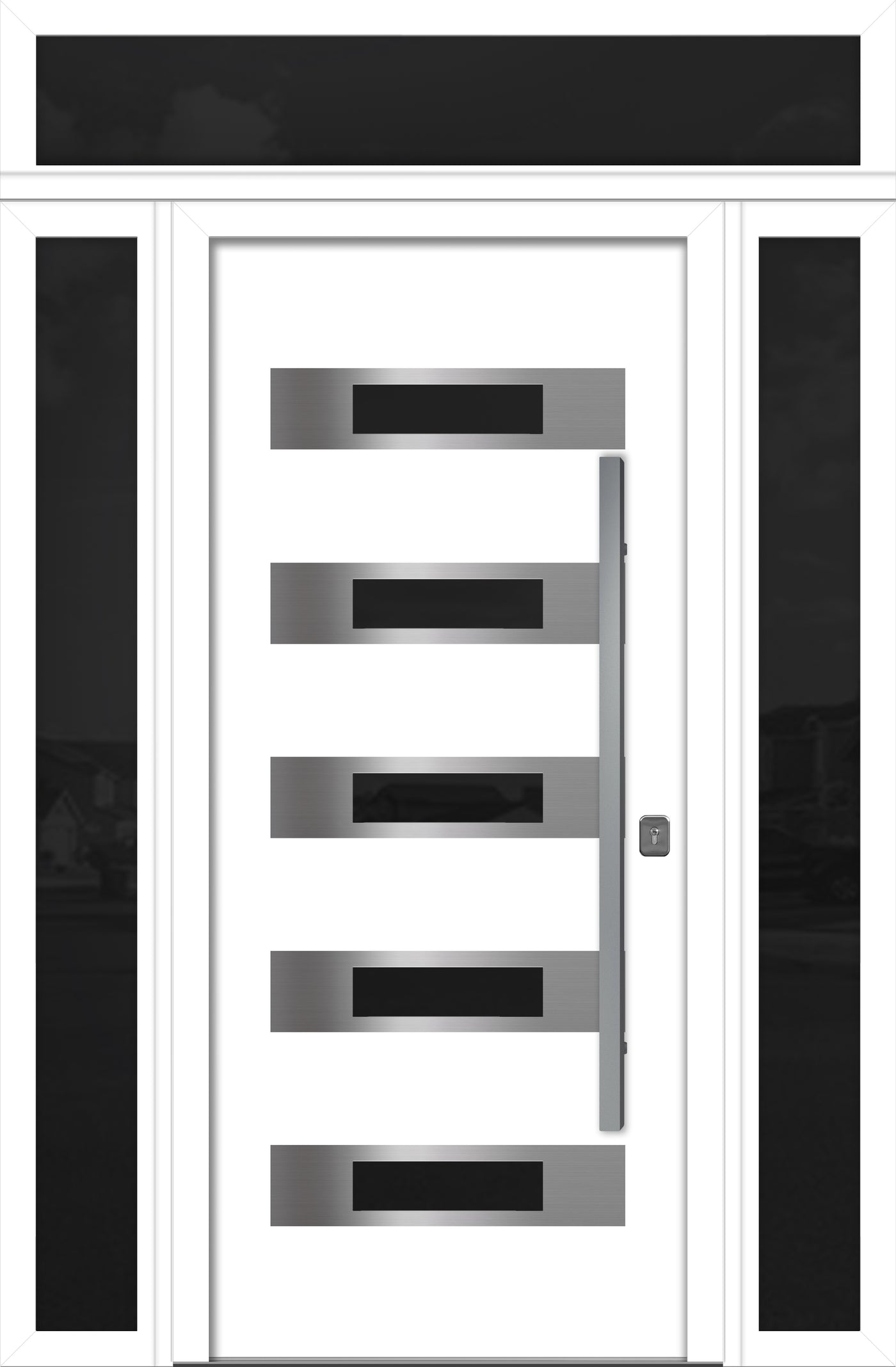 Nova Inox S5 Modern Exterior Single Door 36x80 with 2 Sidelight and Transom - Unit 62x95 1/2 - White - Doors and Beyond