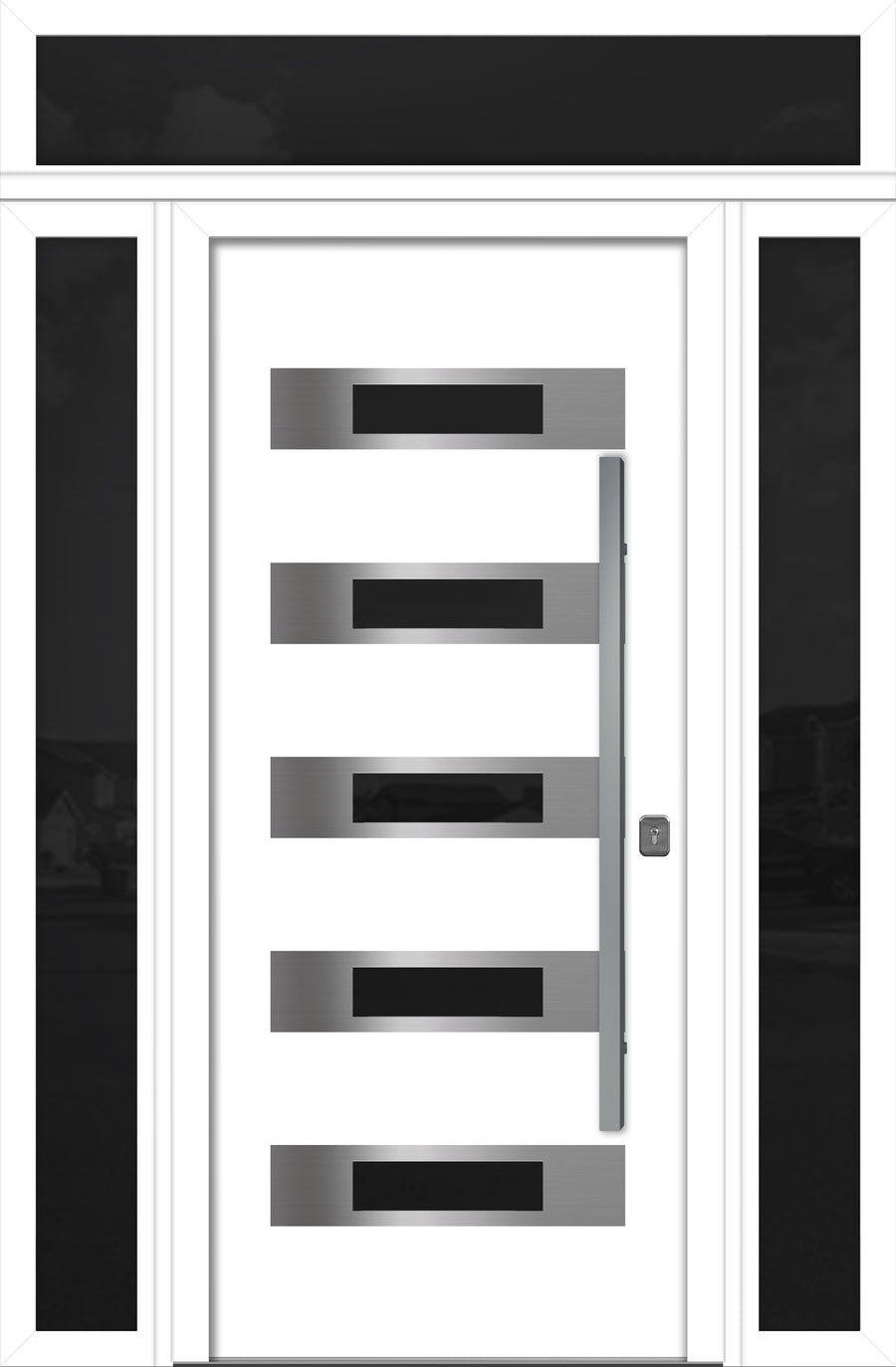 Nova Inox S5 Modern Exterior Single Door 36x80 with 2 Sidelight and Transom - Unit 62x95 1/2 - White - Doors and Beyond